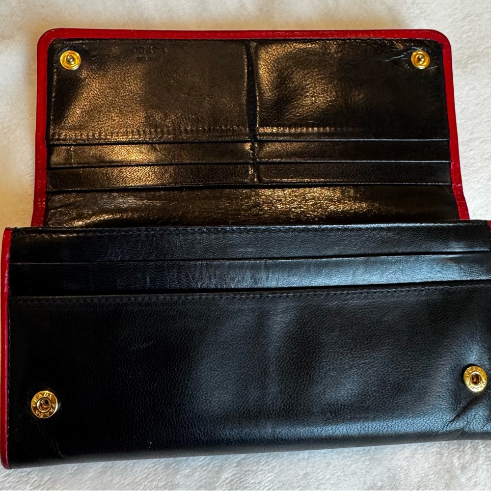 Prada Lips Wallet Black Red Leather Continental Zip Clutch - Picture 6 of 12